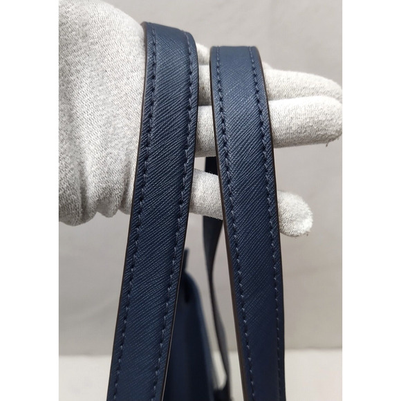 Michael Kors Navy Blue Leather Double Handles Zipper Closure Tote Shoulder Bag - Picture 8 of 16